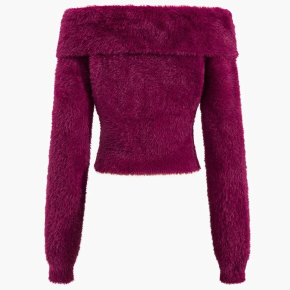 Micas Sweater Off Shoulder Long-Sleeve Top Burgundy Size S - Picture 2 of 5